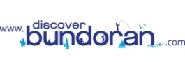 Logo for Discover Bundoran website, with the text “www.discoverbundoran.com.” The letters of "bundoran" include images of a surfer, fishing, and a wave, representing outdoor activities available in Bundoran.